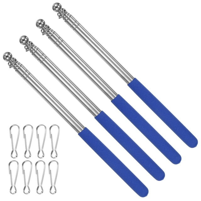 Unique Bargains Mât de Drapeau Télescopique à Main de 4 Pieds, Mât de Guide de Drapeau Extensible et Portable avec 2 Pinces, Bleu Lot de 4
