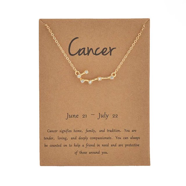 Collares de signo del zodiaco de estrella de cartón para mujer, gargantilla de cadena con dijes de cristal, 12 Constelaciones, regalo de joyería de cumpleaños