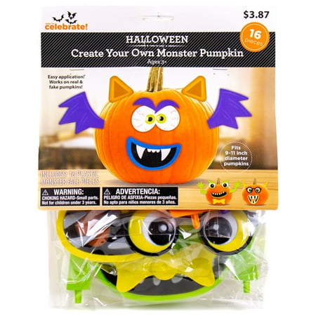 Way To Celebrate Halloween "Create Your Own Monster Pumpkin" Kit, 16 Pieces