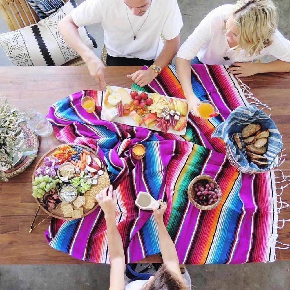 Throw Yoga mat Picnic Hot Rod Mexican Sarape Gold Rug Blanket Tablecloth 