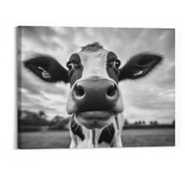 Creowell Canvas Print Wall Art Black and White Freedom Highland Cow Pictures Funny Animal Painting Stretched and Framed Artwork for Home Office Decor Ready to Hang 20x16inch