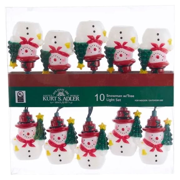 Kurt Adler UL 10-Light Snowman & Tree Light Set, Indoor Christmas Decoration