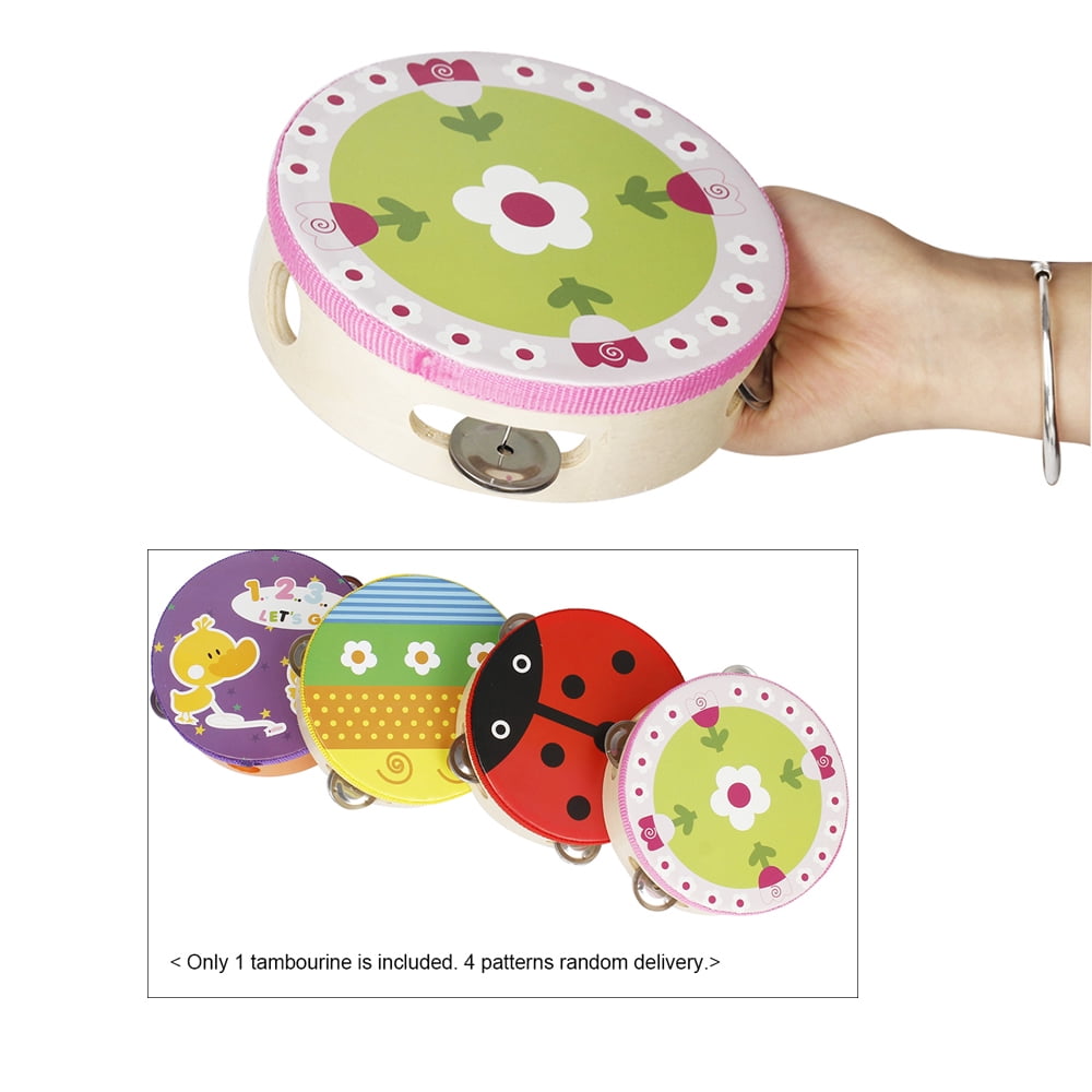 1pc Wooden Tambourine Lovely Musical Percussion Instrument for Kids Games 