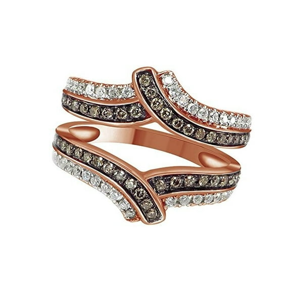 Rag Jewels 2.00 Ct Round Cut Brown Diamond Engagement Wedding Christmas Enhancer Wrap Guard Ring 14K Rose Gold Plated 925 Sterling Silver For Women's -6