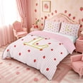 thumbnail image 2 of Meiyoeat Red Strawberry Kawaii Letter L Bedding, Cartoon Fruit Stripes Print Duvet Cover Full for Bedroom,Pink Reversible,3pcs,No Comforter, 2 of 6
