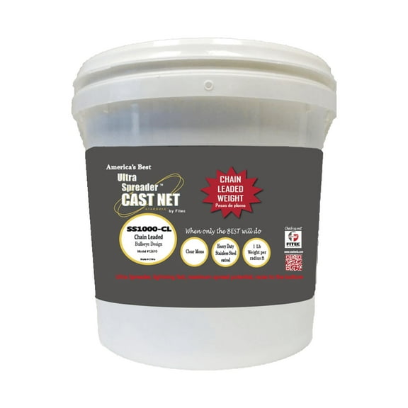 Fitec SS1000CL Super Spreader Chain weighted Net, Clear, 6' radius, 3/8" mesh, 1 Lb wts