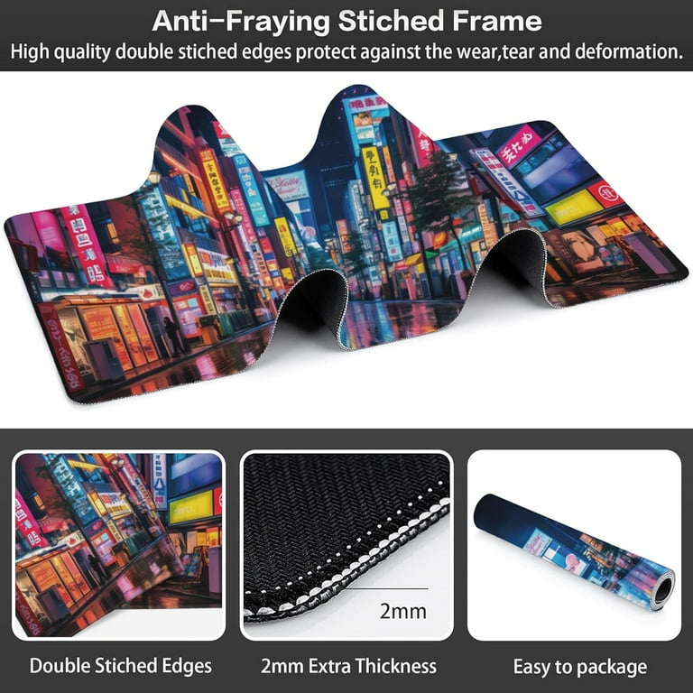 Extended Large Gaming Mouse Pad With Stitched Edges Japanese...