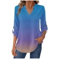 thumbnail image 2 of DAFPZW 3/4 Length Sleeve Womens Tops Roll Up Sleeve Loose Fit T-Shirts V-Neck Shirts Tunic Top Dressy Casual Blouses, 2 of 7