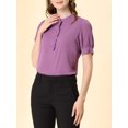 thumbnail image 6 of INSPIRE CHIC Women's Ruffled Button Down Shirt Short Sleeves Solid Work Office Blouse S Purple, 6 of 8