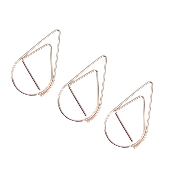 Injueey 50 clips de papel pequeños con forma de gota de agua, abrazaderas de metal para el hogar, la oficina y la escuela, papelería simple Carpetas de archivos Oro rosa