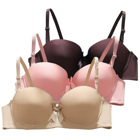 Dorinao Women s 3Pc Smooth Underwire Thin Half Cup Adjustable Bra Underwear  Coffee  M