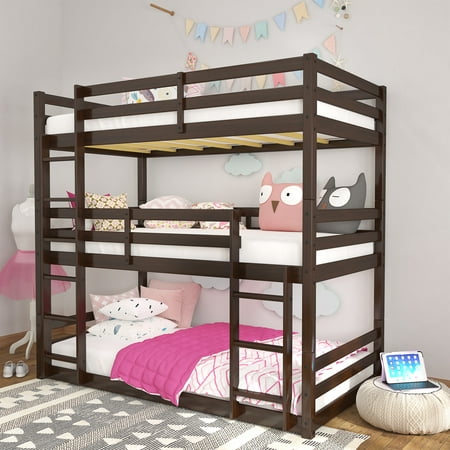 Campbell Wood Triple Twin Convertible Bunk Bed, Espresso