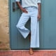 thumbnail image 4 of Pantalones capri de lino de cintura alta y pierna ancha para mujer - Pantalones casuales de negocios con bolsillos - Lisos/estampados, S-2XL, 4 of 8
