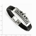 thumbnail image 2 of Chisel Stainless Steel Antiqued and Polished Fleur de Lis Black Leather Bracelet, 2 of 4