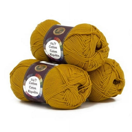 UPC: 0842093103752 | Lion Brand Yarn 24-7 Cotton Goldenrod Medium Mercerized Cotton Yellow Yarn 3 Pack