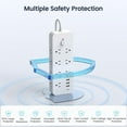 thumbnail image 4 of Power Strip Surge Protector, Meromore Flat Plug Extension Cord 10FT with 13 Outlets 4 USB Charger, 1875J Protection Multiple Outlets Charging Station for Home, Office, College Dorm Room White, 4 of 7
