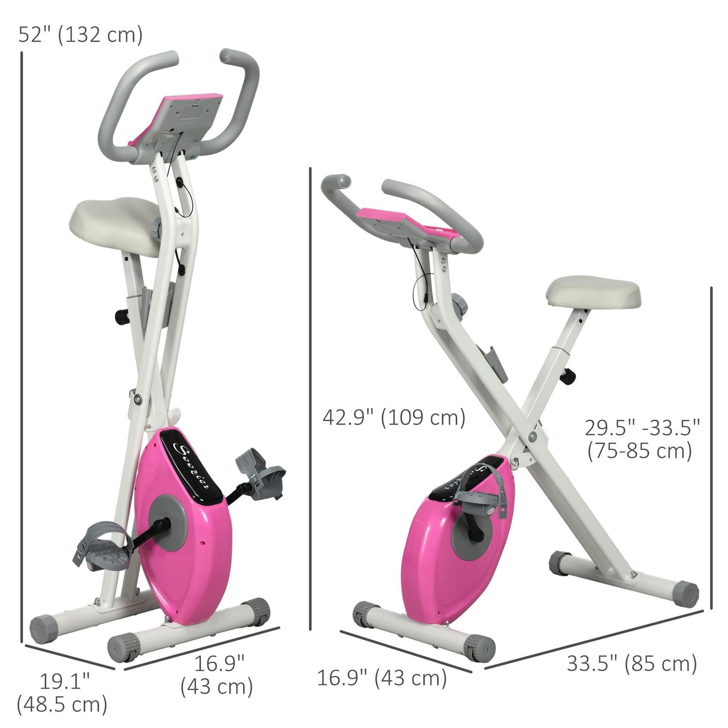 Soozier vélo d'exercice pliable avec résistance magnétique à 8 niveaux, rose