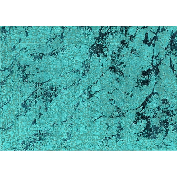 Ahgly Company Machine Washable Indoor Rectangle Oriental Turquoise Blue Industrial Area Rugs, 8' x 12'