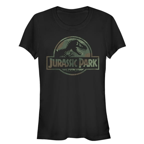 Junior's Jurassic Park Dark Camo Logo  Graphic Tee Black Medium