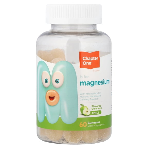 Chapter One Magnesium Gummies for Kids, Apple Flavor, 60 Gummies, 50 mg Each, Magnesium Supplements, Calm Magnesium & Calm Gummies
