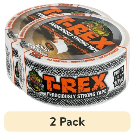 (2 pack) T-Rex Ferociously Strong Tape, 1.88 in. x 10 yd., White