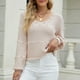 thumbnail image 2 of Blusa informal de manga larga con cuello redondo y cuello redondo para mujer, suéter holgado de Color sólido Pompotops FGAJ7598, 2 of 8
