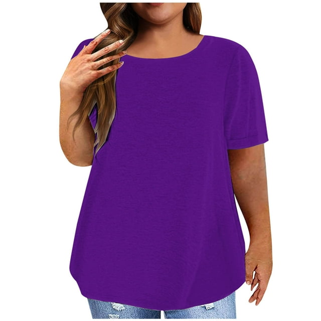 TIMIFIS Women's Plus Size T Shirts Crew Neck Top Short Sleeve Summer Casual Loose Basic Solid Color Tshirts - Spring/Summer