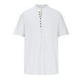 thumbnail image 3 of Dagegui Mens Cotton Linen Shirts Short Sleeve V Neck Henley Shirt Solid Color T-Shirts Lightweight Pullover Tops Casual Outdoor Vacation Travel Tees White,XXL, 3 of 4
