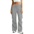 thumbnail image 4 of Cargo Sweatpants for Women Baggy High Waisted Wide Leg Sweat Pants Drawstring Fleece Athletic Pants Multi Pocket Light Gray M, 4 of 6