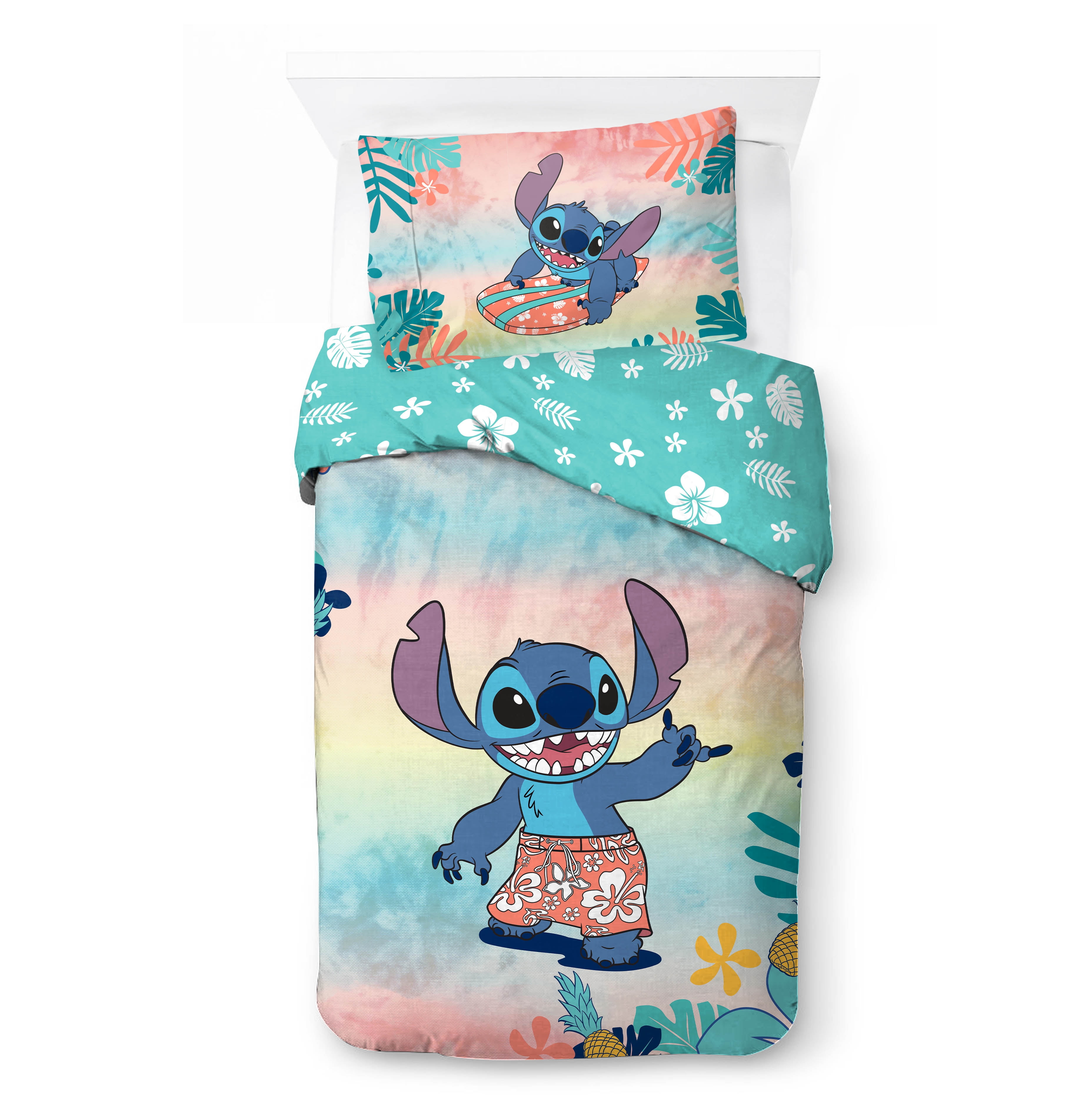 Stitch Island Vibes Kids 2 Piece Multicolor Reversible Comforter and Pillowcase Set, Twin/Full