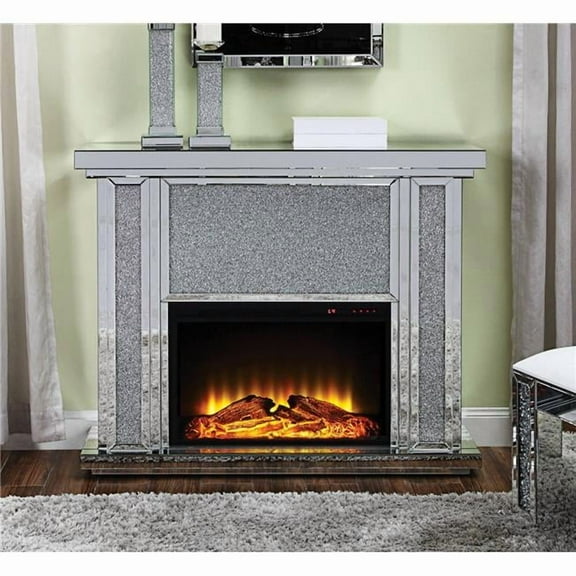 Acme Nowles Fireplace in Mirrored and Faux Stones