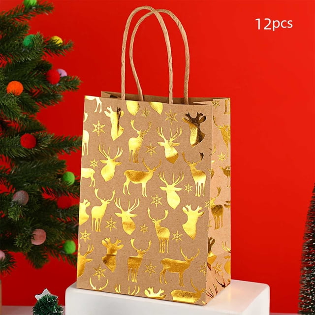 xihome Bolsa de tela con diseño de copo de nieve navideño, de papel kraft, con base plana, ideal para fiestas navideñas.
