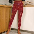 thumbnail image 2 of Soyumi Sparkly Sequin Legging for Women, High Waisted Lounge Pants Glitter Sweatpants Bling Party Trousers Casual Loose Fit Soft Comfy Trendy Night Out Going Out Holiday Fall Fashion, Red, 2 of 6