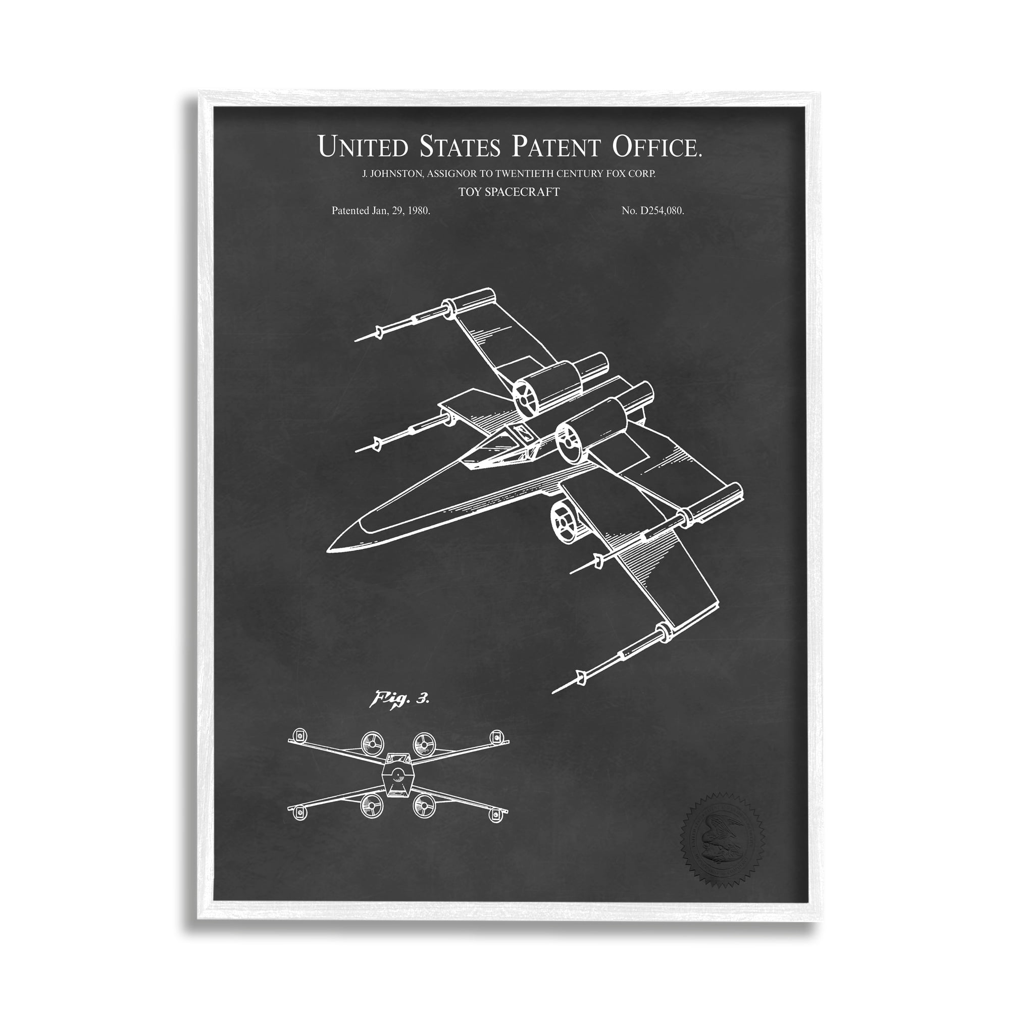 Stupell Industries Vintage Spacecraft Aircraft Patent Office Diagram Blueprint Framed Wall Art, 24 x 30, Design by Karl Hronek