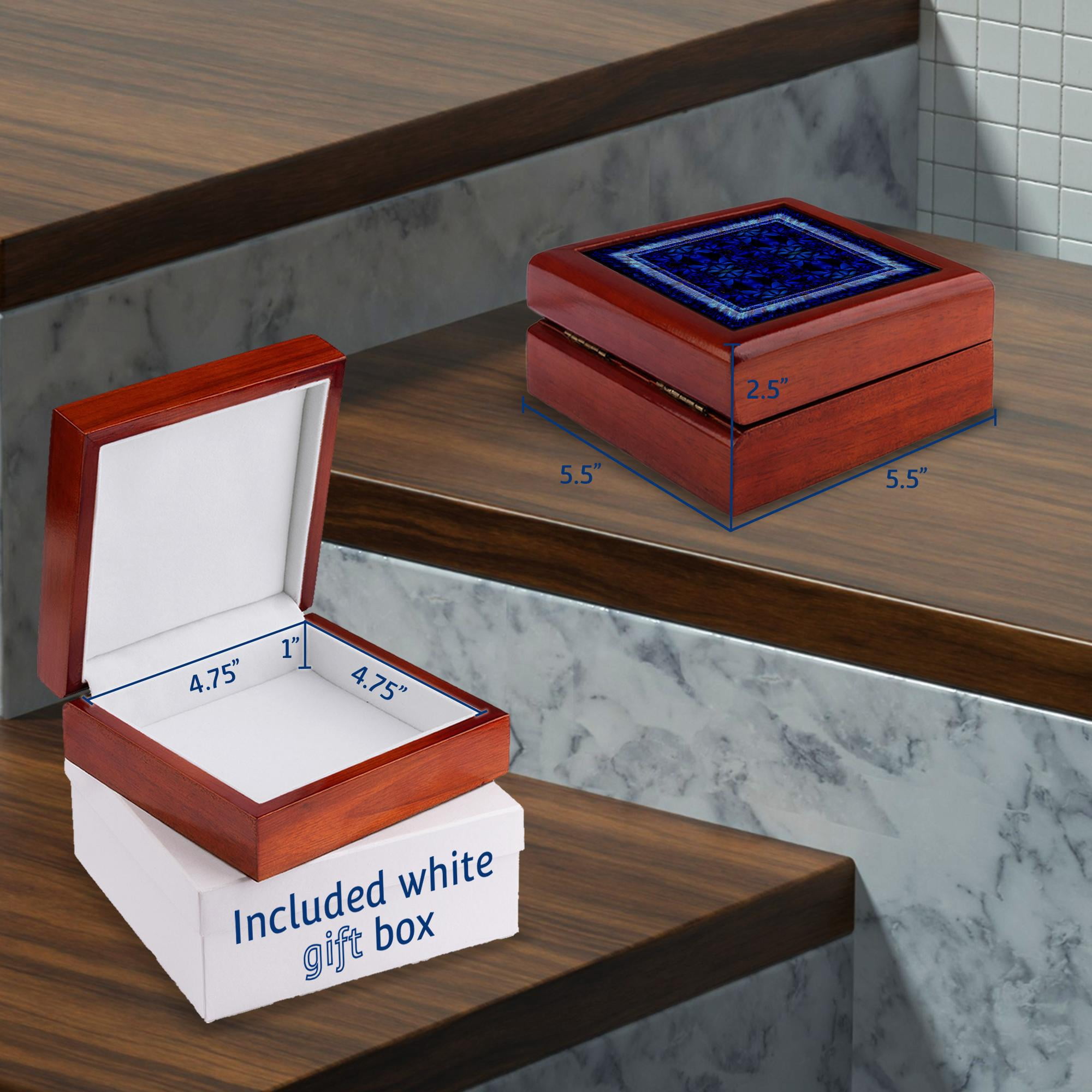 3dRose, Fractals Art blue glowing psychedellic energy, Jewelry Box 5.5x5.5 inch with 4 inch tile