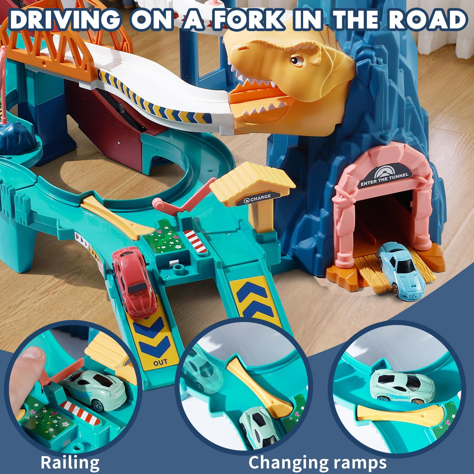 Dinosaur Race Track Playset Toys for Kids Car Ramp Track Set Toys Adventure Car Garage Parking Toy