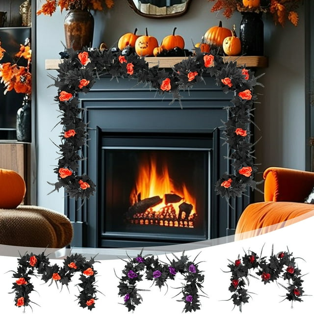 Halloween Maple Leaf Garland - 70 Inch Realistic Fall Rattan Vine for Thanksgiving & Autumn Decor