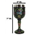 thumbnail image 2 of Day of The Dead Ossuary Wedding Black Sugar Skull Wine Goblet 7oz Chalice, 2 of 10