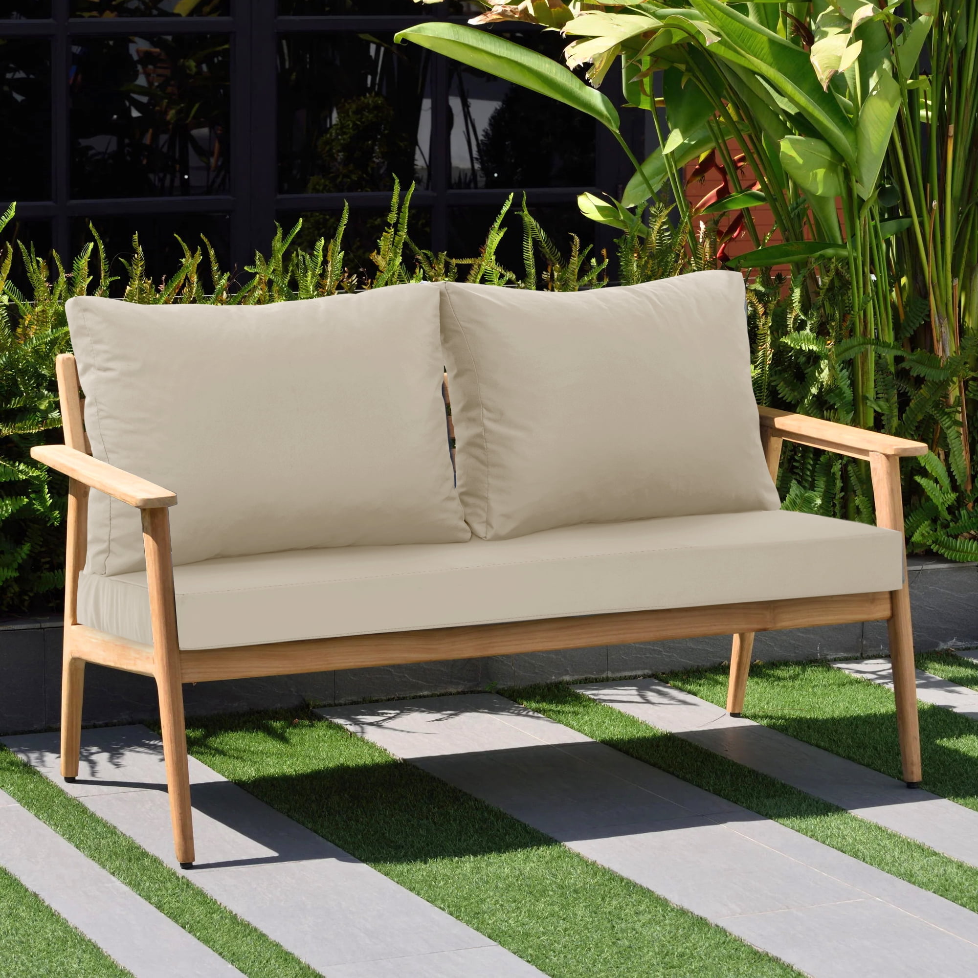 Outdoor Loveseat Cushions, Waterproof Weather & Fade Resistant Seat and Backrest Cushion Set for Couch, Swing, Bench, 46 x 26 Inch, Beige