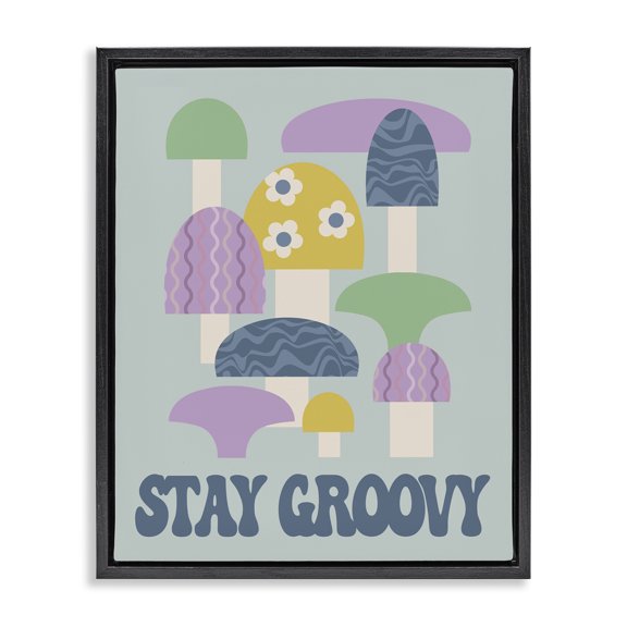 Stupell Industries Modern Stay Groovy Botanicals Black Floating Frame Canvas Art, 17 x 21, by Lil' Rue