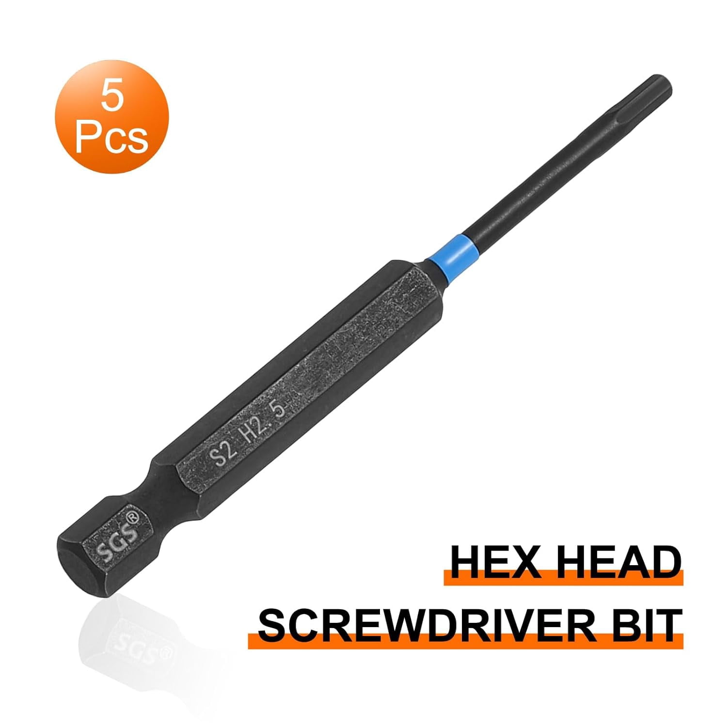 FRKSMD-5pcs Hex Head Wrench Drill Bit 2.5mm(H2.5) 1/4" Hex Shank 3"(75mm) Length S2 Steel Magnetic Hexagon Impact Drivers Metric Screwdriver Bit