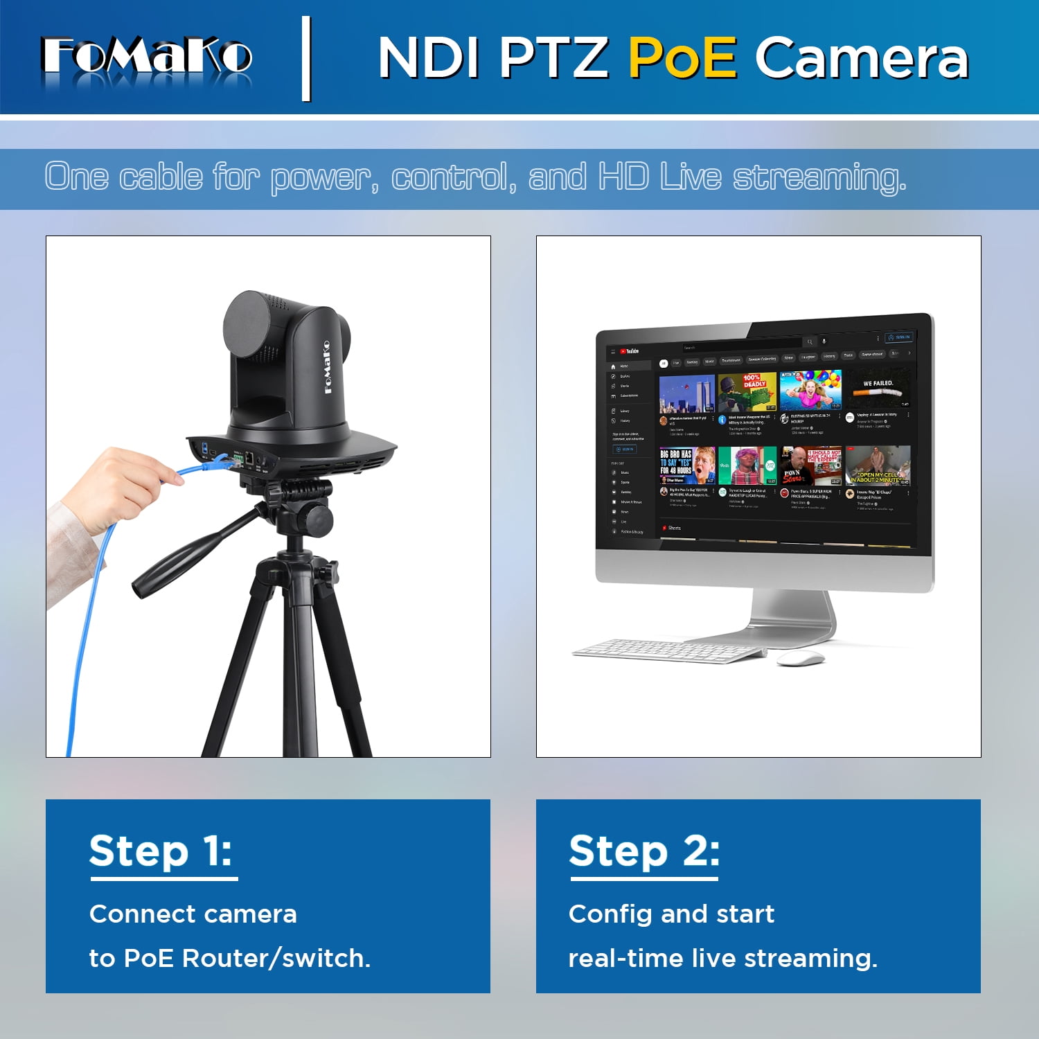 FoMaKo 20x NDI PTZ Camera Bundle(FMK20UH NDI-BX3+KC601+KC608Pro)