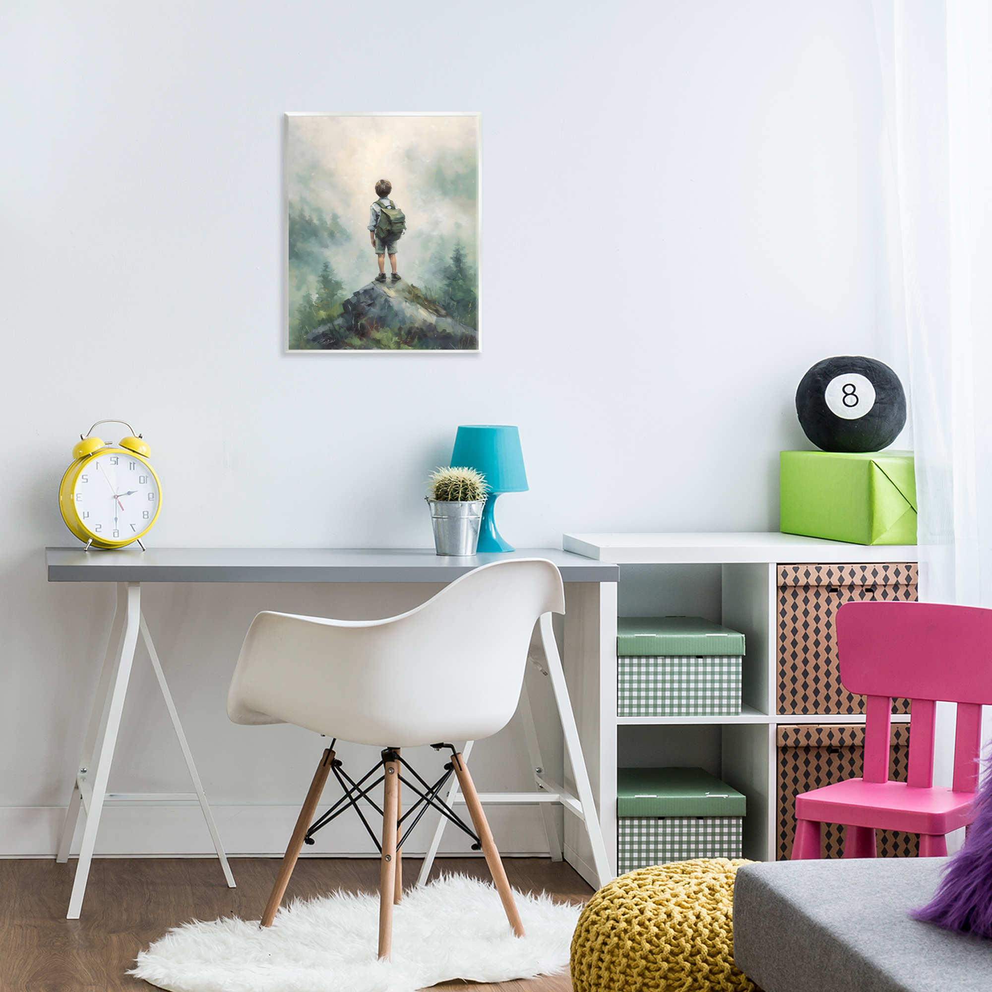 Boy Adventurer Atop Mountain Wall Plaque Art, design by Arlington Prints