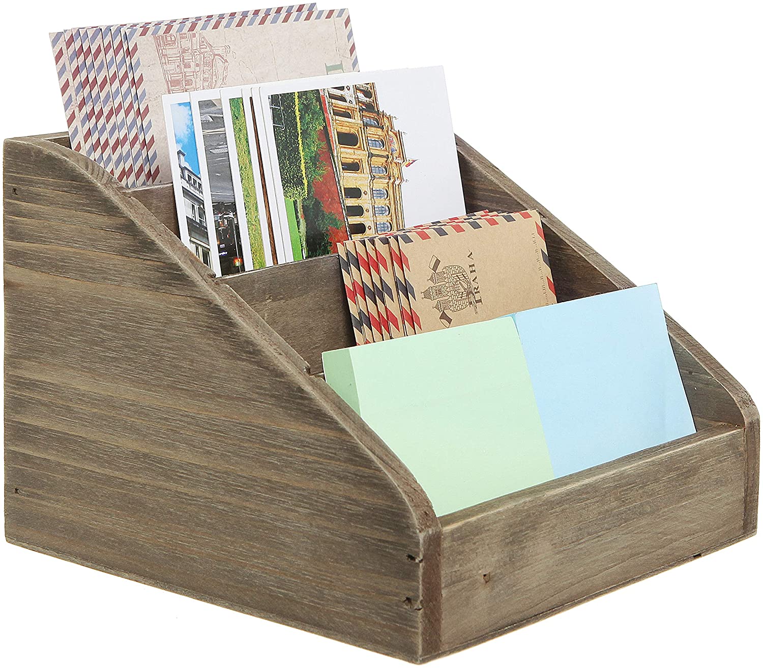 MyGift Dark Brown Wood 4 Compartments Rustic Mail Sorter, Desk Organizer Rack for Home, Office, Classroom, Dorm