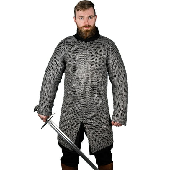 Zeughaus - Chainmail Hauberk Flatring Wedge Riveted 9mm Steel Oiled (size: S/M )