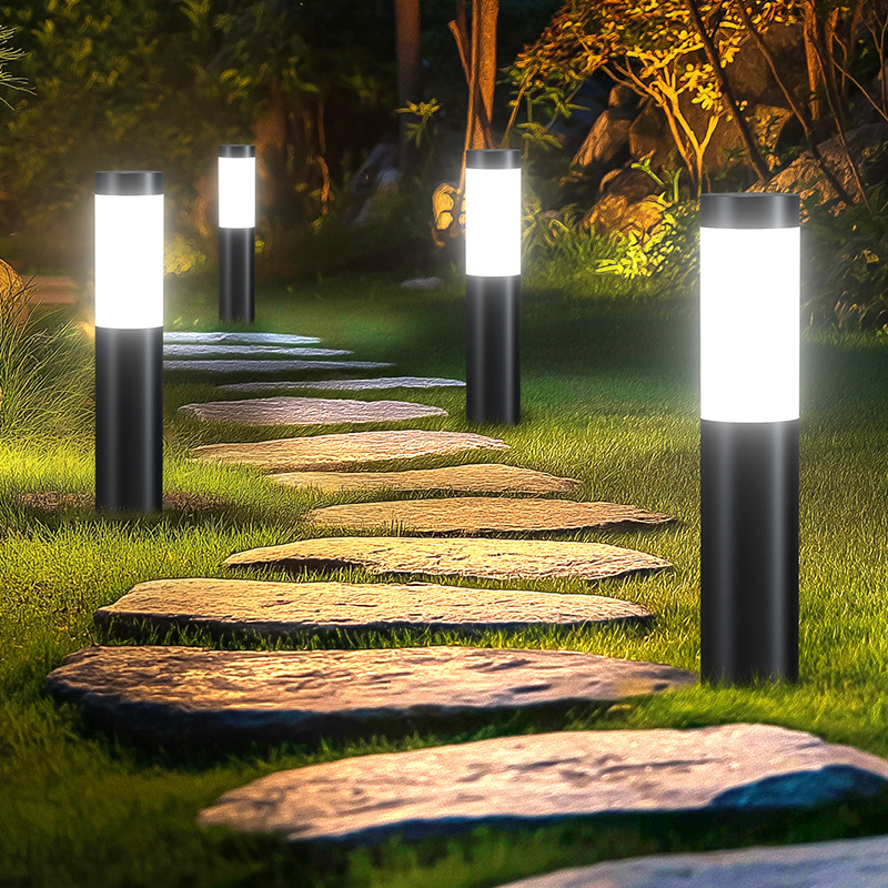 Solar pathway lights outdoor, cylindrical garden lights, auto on/off, waterproof, warm white LED