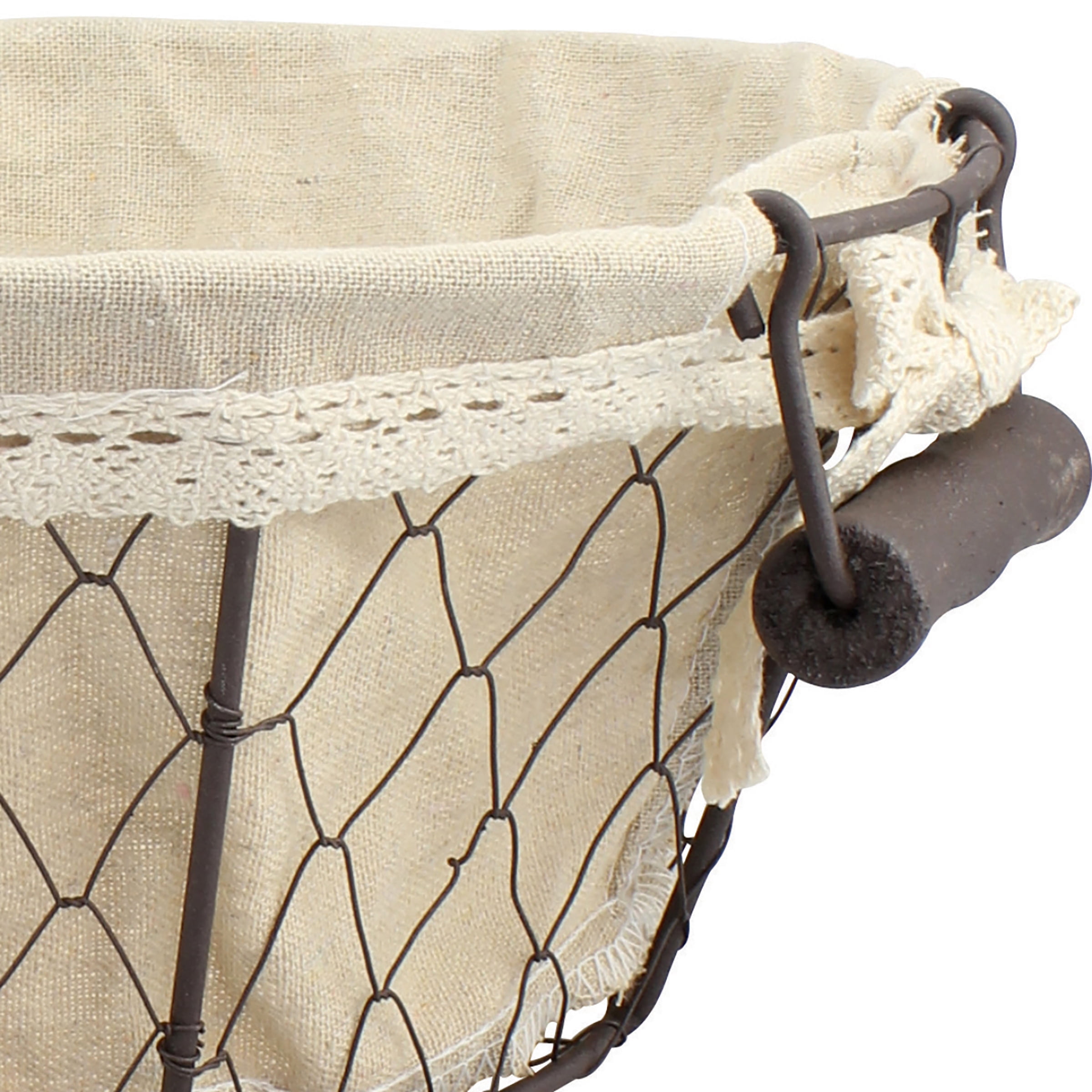 Stonebriar 13" Metal Wire and Fabric Decorative Nesting Basket Set, Cream, 2 Pieces