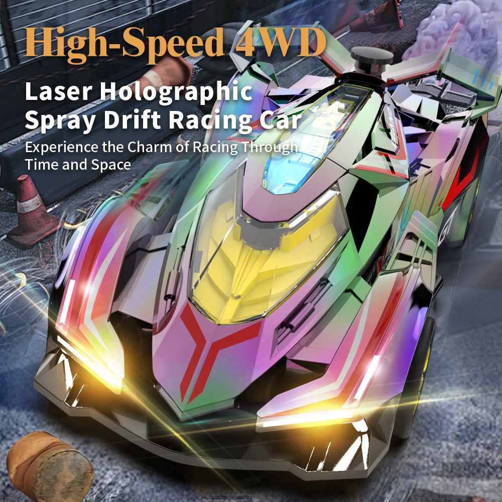 Juuar Fast Remote Control Car with Light & Spray, 2.4Ghz Drift RC Cars for Kids Age 8+, 4WD High-Speed Race Car Toys Gifts for Boys Girls Adults Birthday Christmas