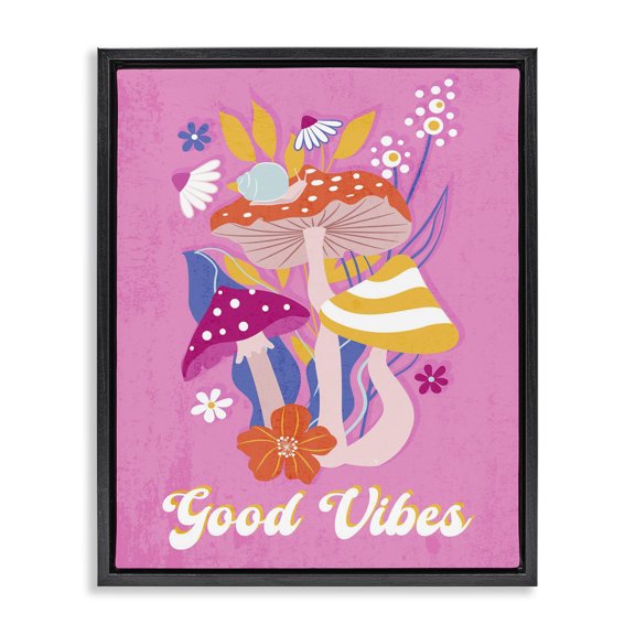 Stupell Industries Bohemian Good Vibes Retro Mushrooms Black Floating Frame Canvas Art, 17 x 21, by Martina Pavlova
