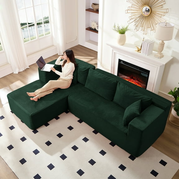 ZAFLY 106" Cloud Sectional Couch with Chaise, No Assembly Required L Shaped Sleeper Sofa, Oversized Deep Seat Modular Couches and Sofas for Living Room - Left, Green